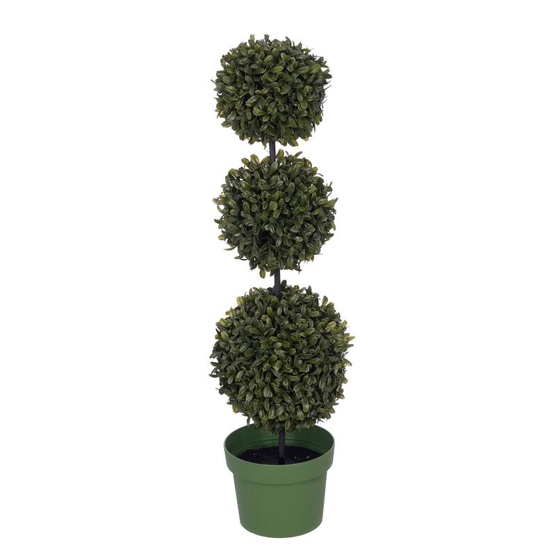 Faux 25-inch Triple-Ball Boxwood Topiary - Triple Ball