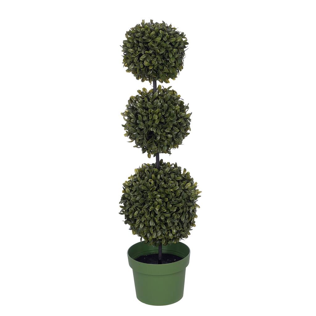 Faux 25-inch Triple-Ball Boxwood Topiary - Triple Ball