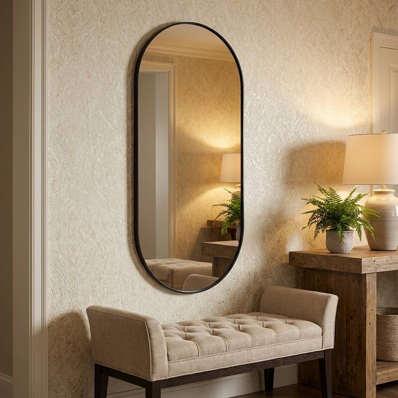 Allan Andrews Stainless Steel Framed Capsule Wall Mirror - 40"H x 17.75"W