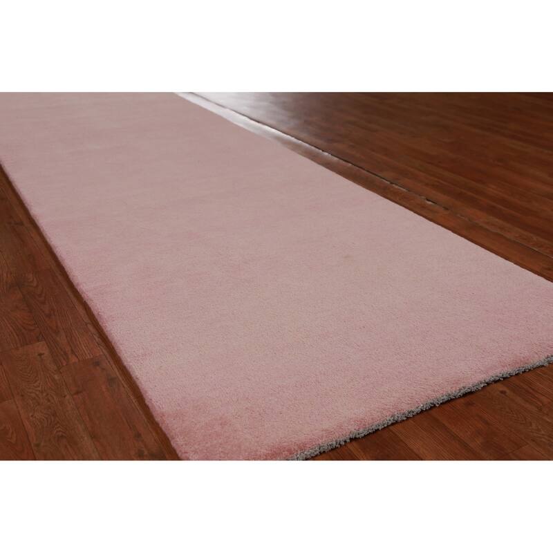 Hand Knotted Oriental 100% Wool Carpet Modern Solid Pink Gabbeh Runner Rug - 10' 1'' X 3' 1''