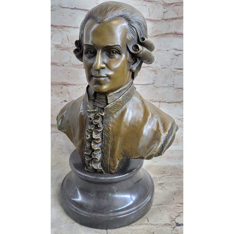 Bronze Sculpture Mozart Head Bust Art Deco Marble Base Figurine Home Decor Sale
