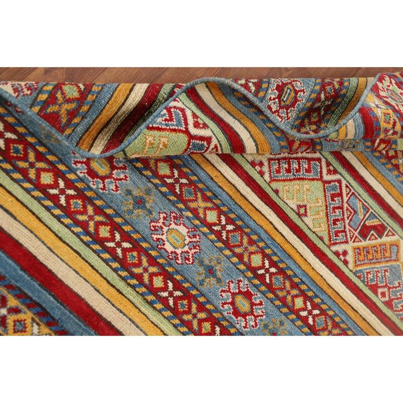 Striped Kazak Oriental Accent Rug Handmade Wool Carpet - 4'2" x 6'0"