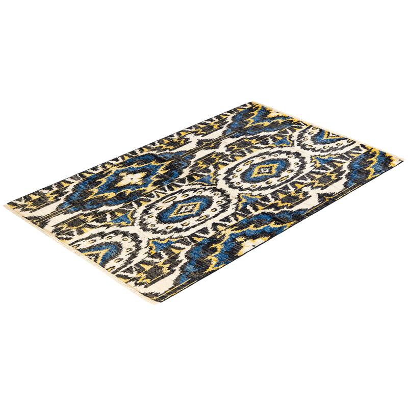 Overton Hand Knotted Wool Vintage Inspired Modern Contemporary Modern Black Area Rug - 3' 10" x 6' 2"
