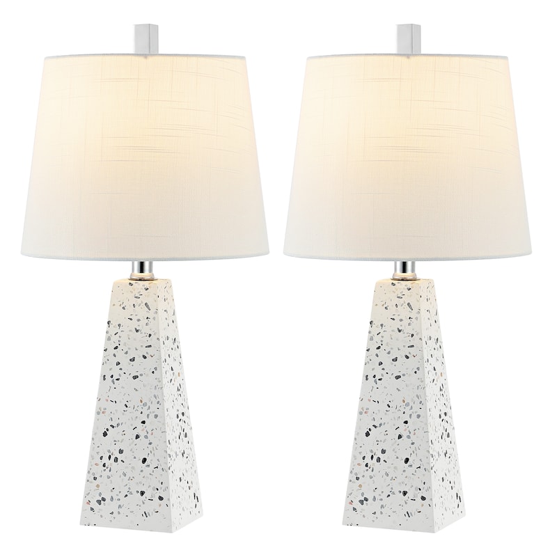 Stewart 20.5" Contemporary Resin LED Table Lamp, White Marble Finish (Set of 2), by JONATHAN Y - White Terrazzo