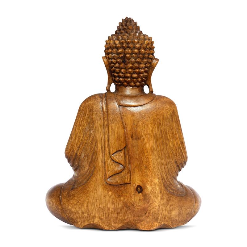 Wooden Serene Sitting Buddha "Vitarka Mudra" Statue Handmade Meditating Sculpture Figurine Home Decor Accent Handcrafted Art