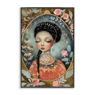 Stupell Floral Edged Portrait of Woman Framed Giclee Art Design By The Dutch Lady