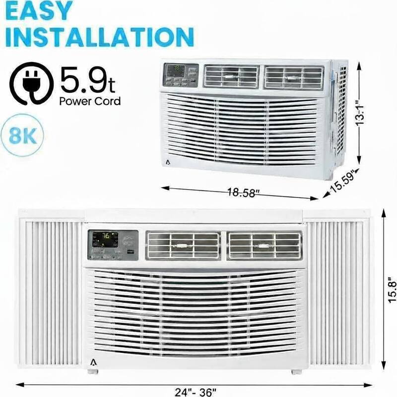 8000 BTU Window Air Conditioner, Fast Cooling to 350 Sq.Ft.，WiFi & Remote