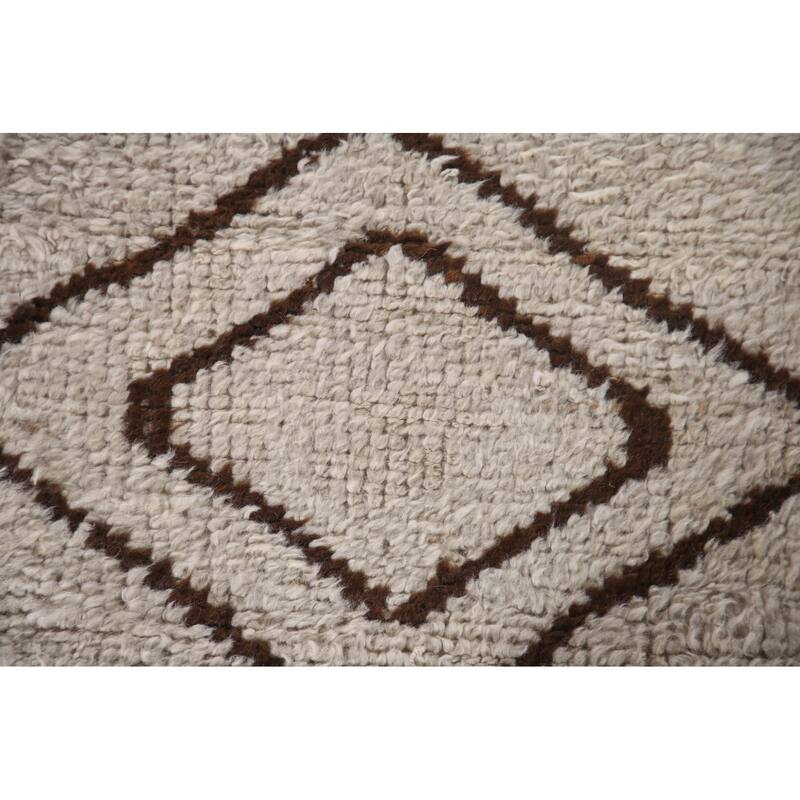 Geometric Beige Anatolian Runner Rug Handmade Wool Carpet - 3'1"x 10'4"