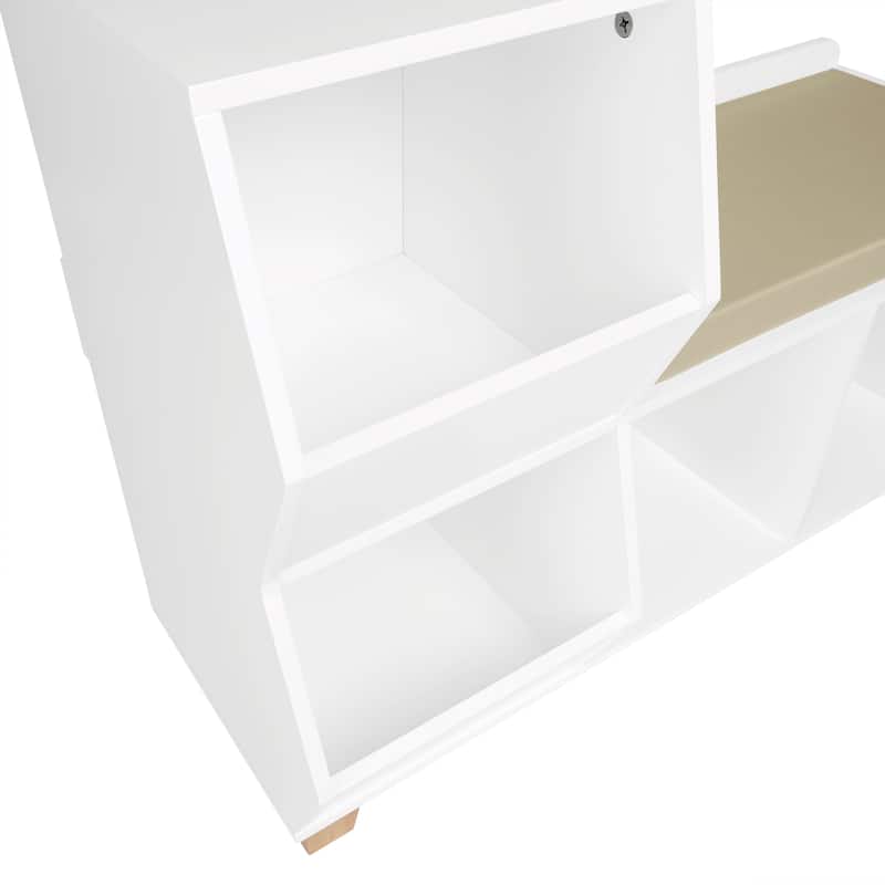 RiverRidge Kids Catch-All Cubby Storage Organizer Bench with Toy Storage Shelves and Cushioned Seat for Playroom - White