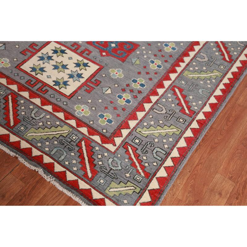 Hand Knotted Oriental 100% Wool Carpet Traditional Medallion Greys & Charcoal Kazak Area Rug - 10' 0'' X 8' 1''