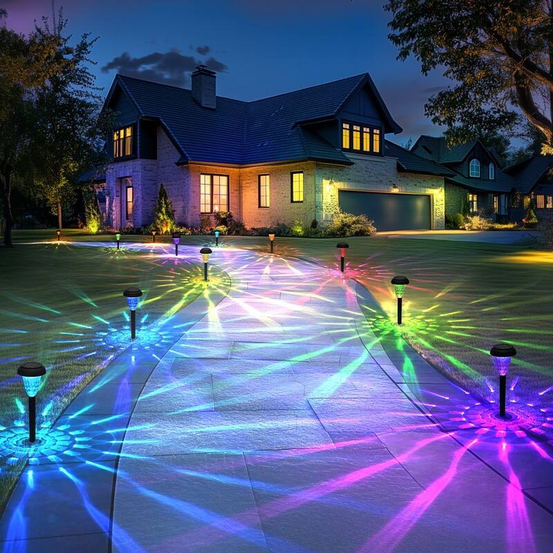 Solar RGB Color-Changing LED Pathway Lighting, IP65 Waterproof for Garden, Patio - 16 Pack