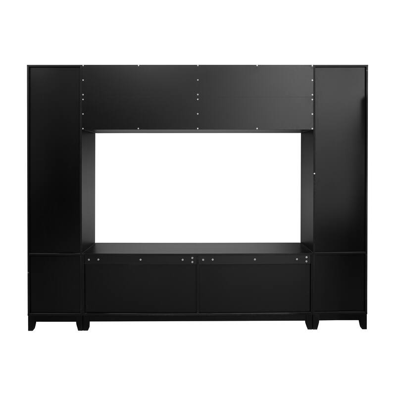 102" W Entertainment Unit TV Stand for TVs up to 75", Wall Unit Entertainment Center with Glass Cabinets