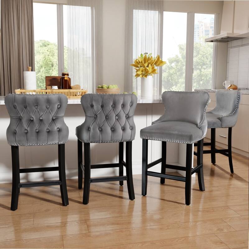 Upholstered Wing Back Bar Stools (Set of 6) - Gray Velvet