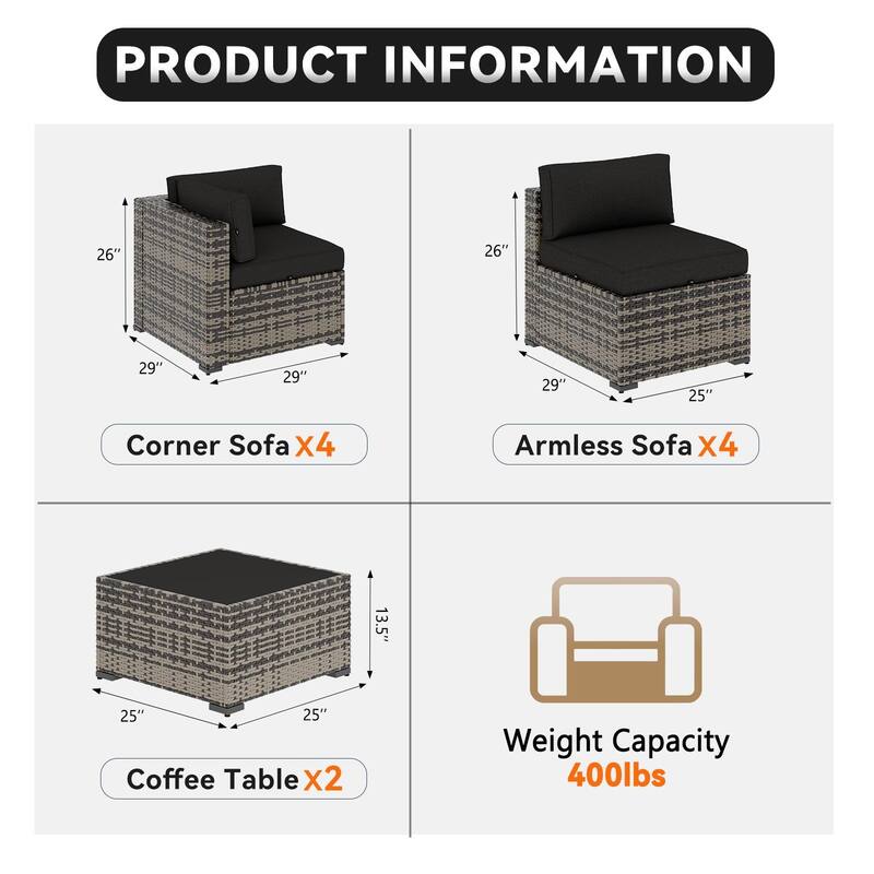 AOXUN Wicker Rattan Outdoor Sectional Sofa Set with Coffee Table