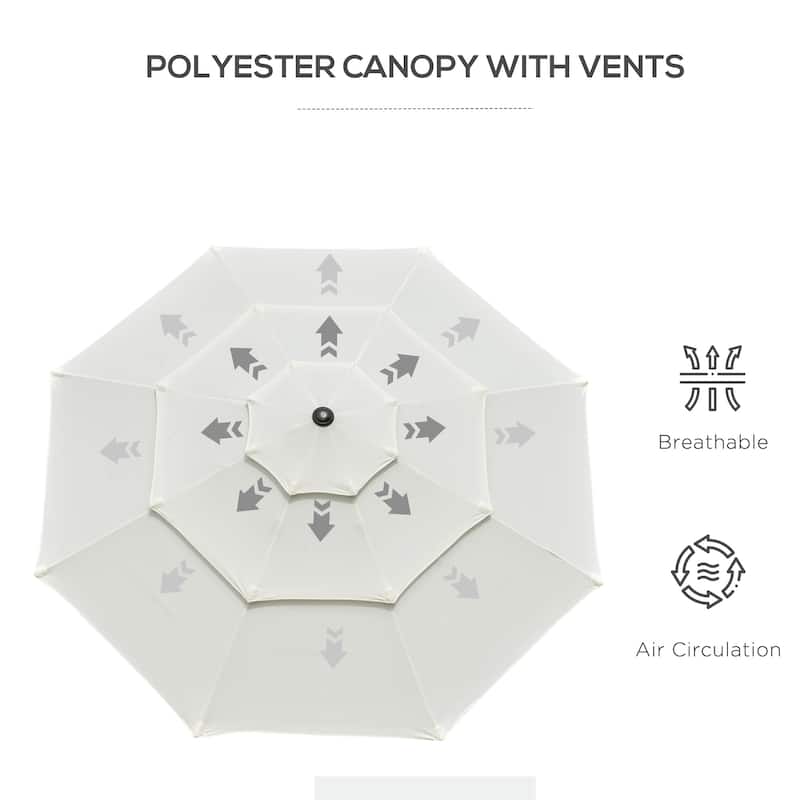 9ft Patio Umbrella with Tilt Crank and Steel Frame Vented 3-Tier Top for Sun Protection