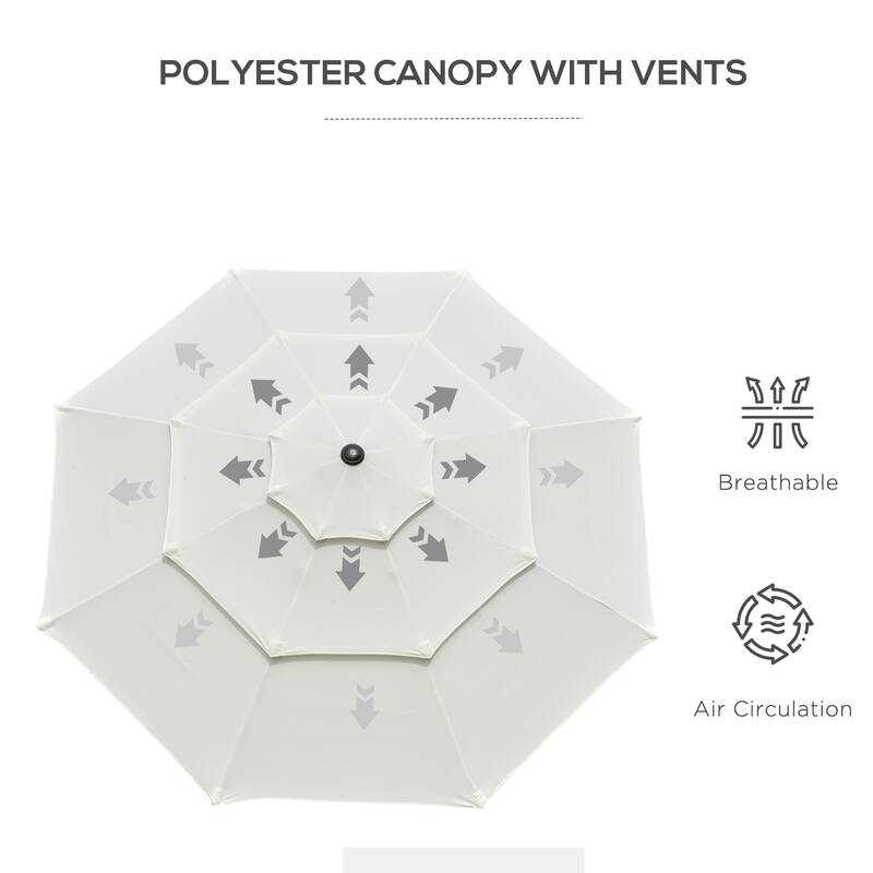 Outsunny 9FT 3 Tiers Patio Umbrella Outdoor Market Umbrella with Crank, Push Button Tilt for Deck, Backyard and Lawn