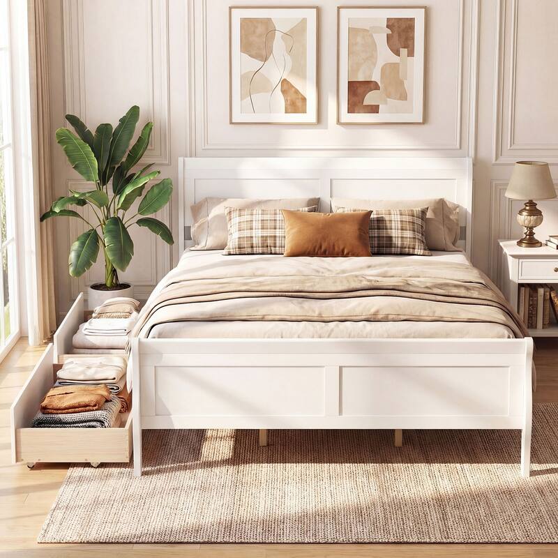 Costway Twin Size Bed Frame with 2 Storage Drawers Wood Platform Bed