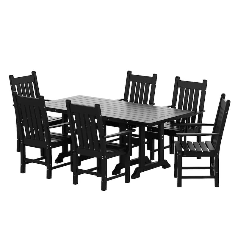 Laguna Hdpe All Weather Outdoor Patio Dining Set with Rectangle Table, Arm Chairs (7-Piece Set)