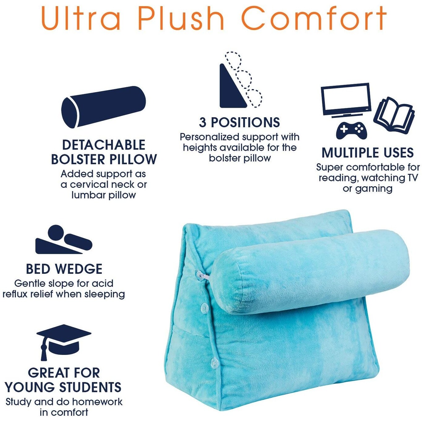Cheer Collection TV Reading and Wedge Pillow with Detachable ...