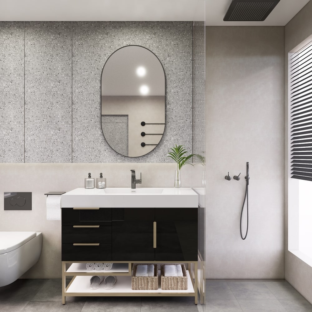 Noble 42" Free Standing Vanity (L Drawer) with Reinforced Acrylic Sink - 42" Width