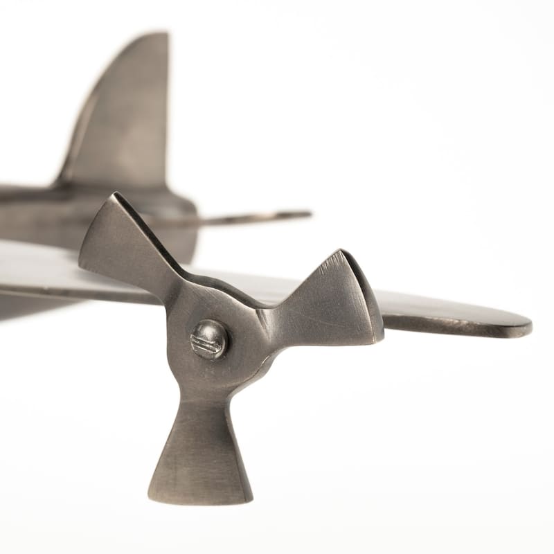 HomeRoots 11" Dark Gray Metal Airplane Bomber Tabletop Sculpture - 16.00 in. x 11.00 in. x 12.00 in.