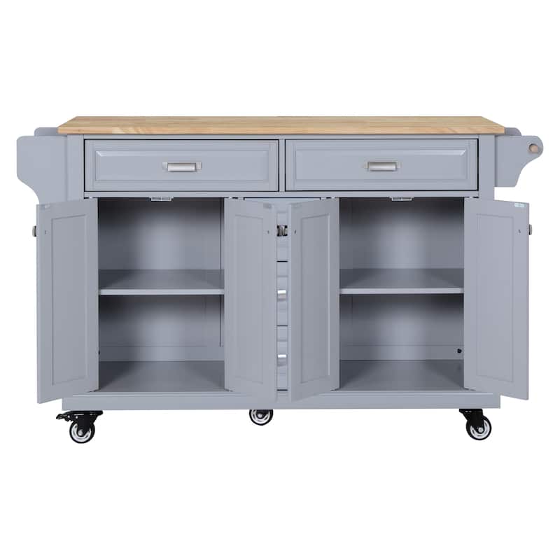 Cambridge Natural Wood Top Kitchen Island with Storage and Casters