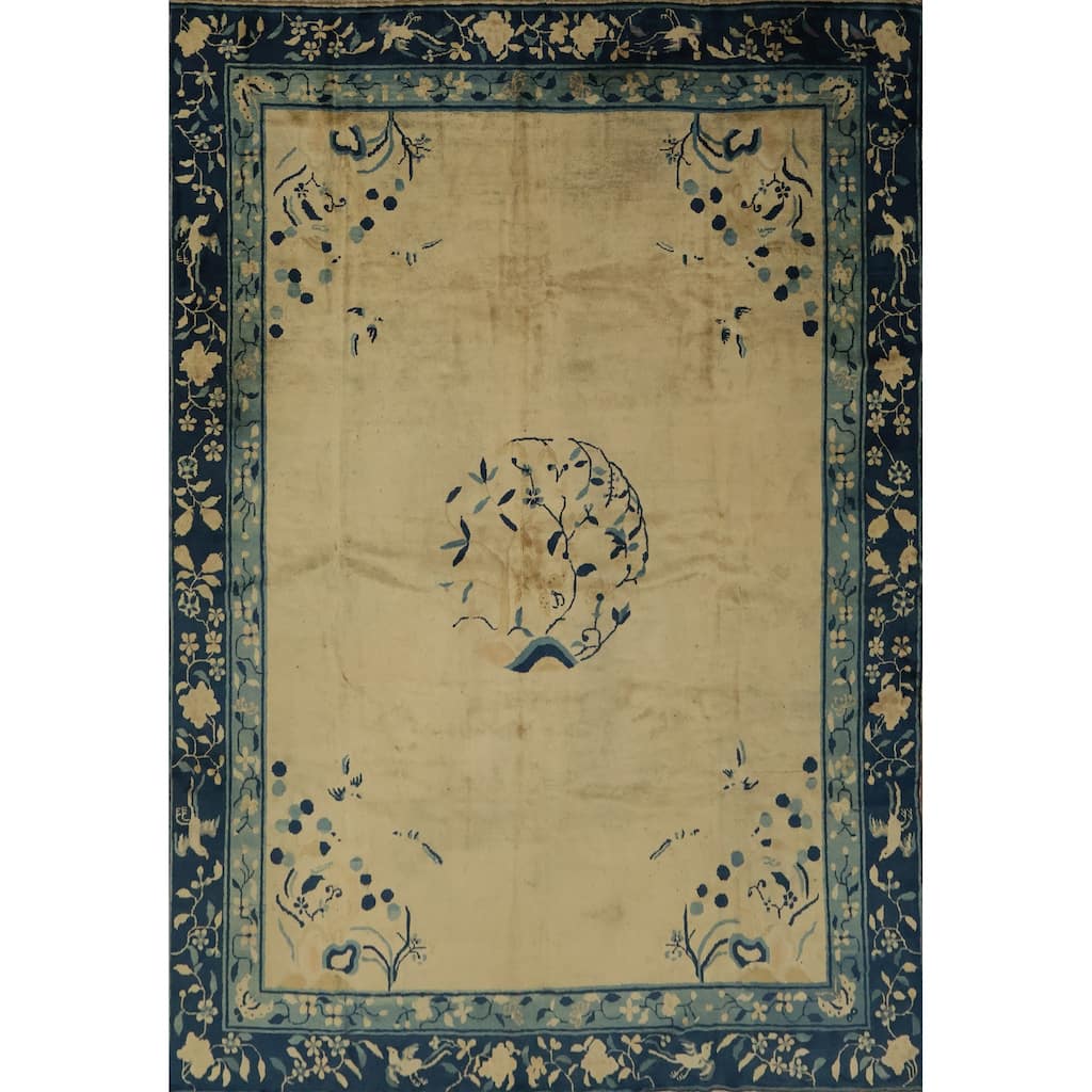 Hand Knotted Oriental 100% Wool Carpet Traditional Floral Yellow & Gold Art Deco Area Rug - 9' 5'' X 7' 5''