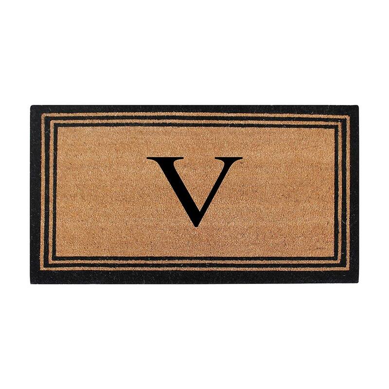 A1HC Pure Natural Coir Monogrammed Heavy Duty PVC Backing Doormat - 18" X 30" - Monogrammed V