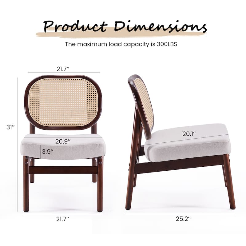 Rattan Accent Chair, Upholstered Living Room Chair with Rattan Back & Wood Frame, Mid-Century Modern Reading Chair