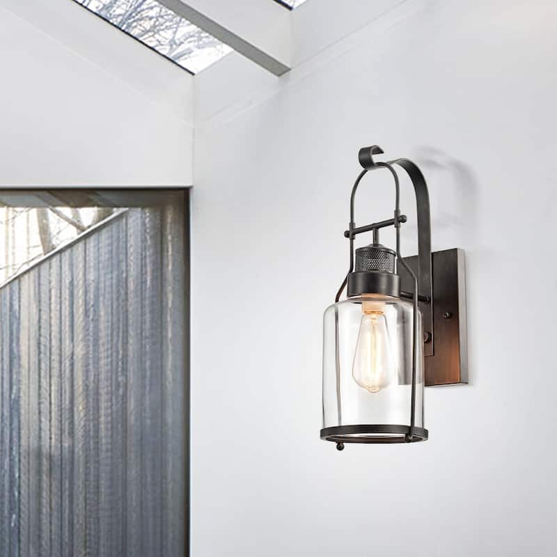 Belinda Antique Black Finish Rustic Wall Sconce Lantern