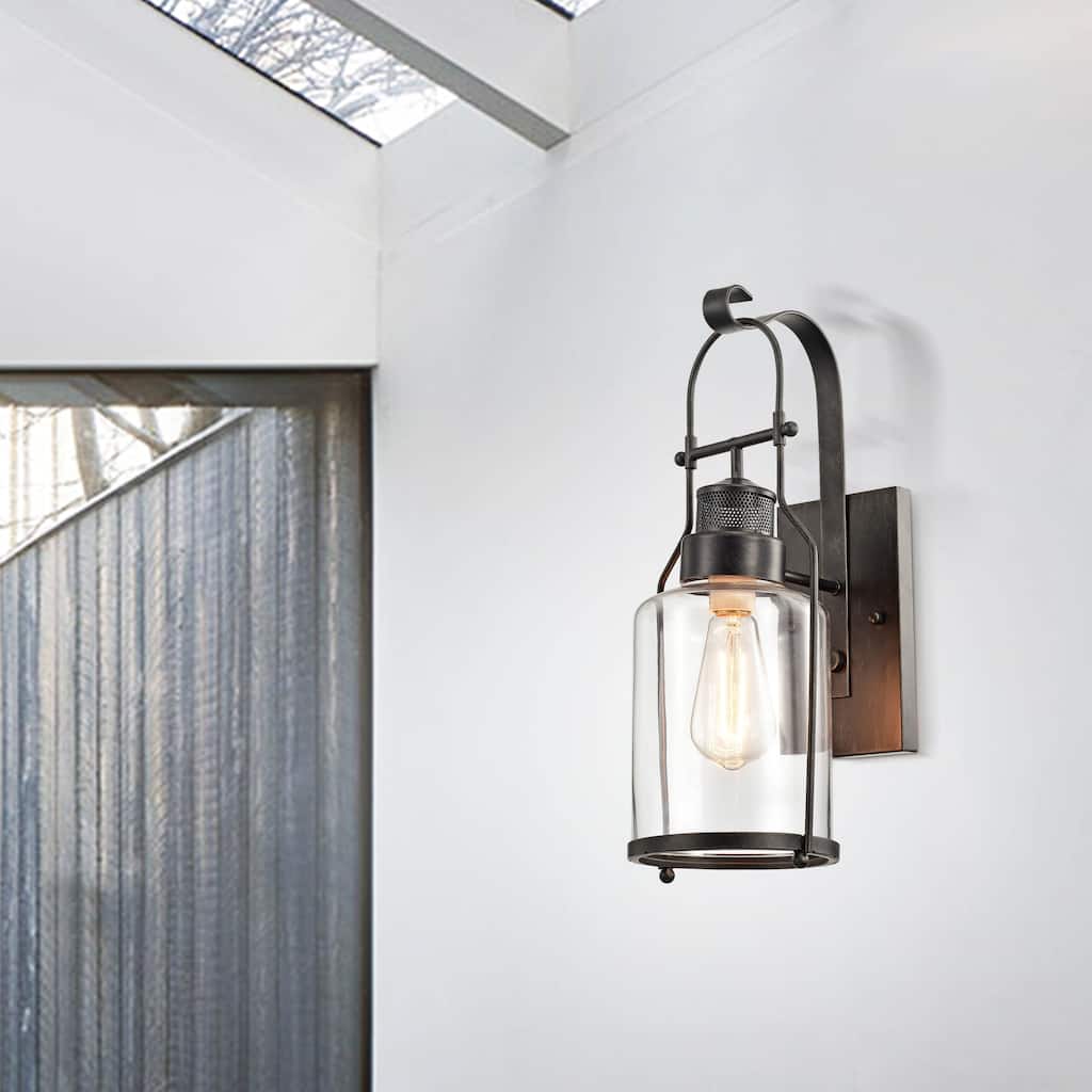 Belinda Antique Black Finish Rustic Wall Sconce Lantern