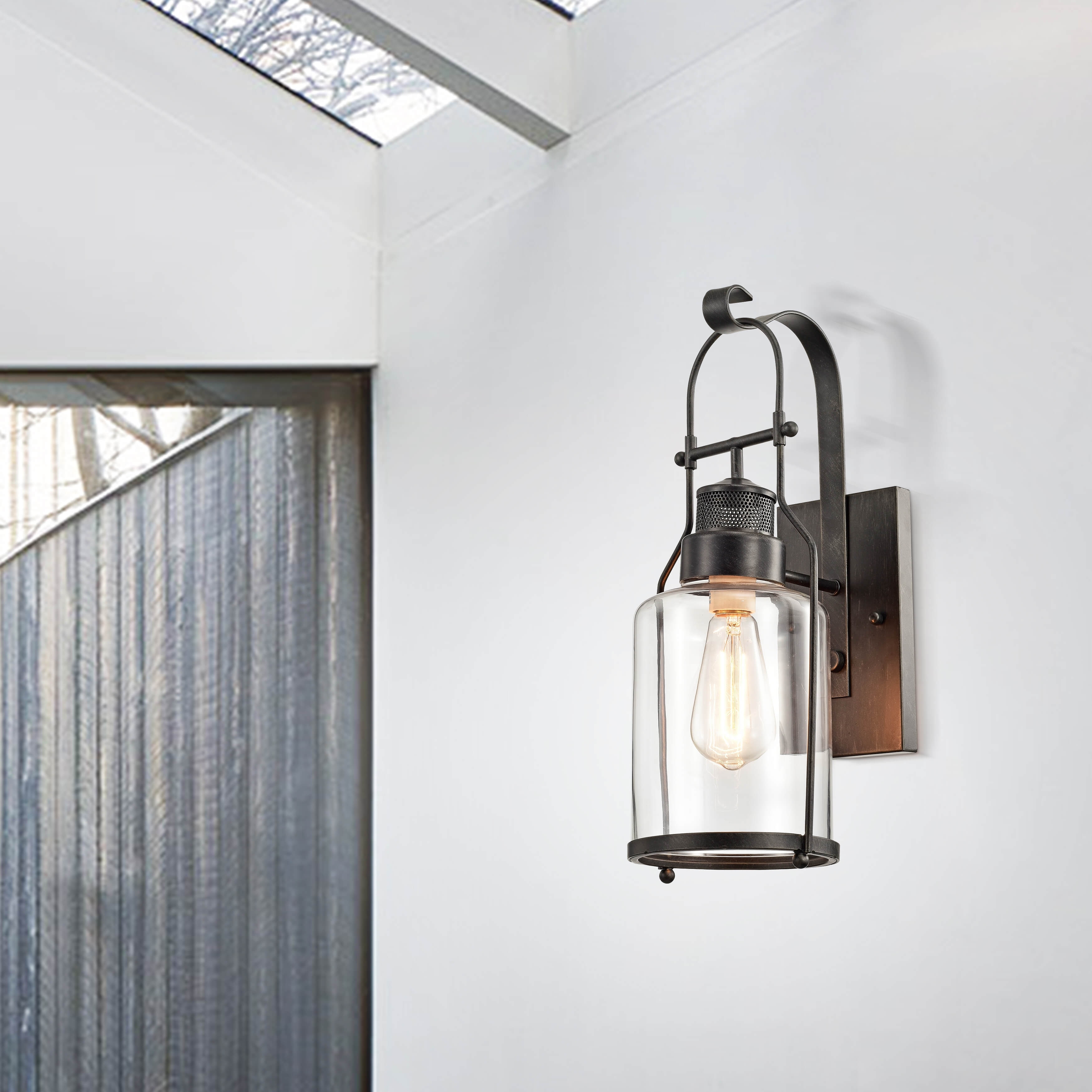 Belinda Antique Black Finish Rustic Wall Sconce Lantern