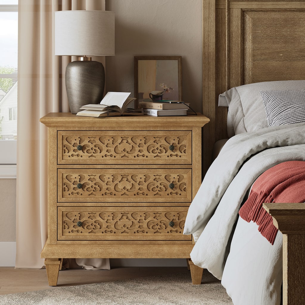 Vittorio Transitional 3 - Drawer Nightstand with Built-In Outlets by HULALA HOME