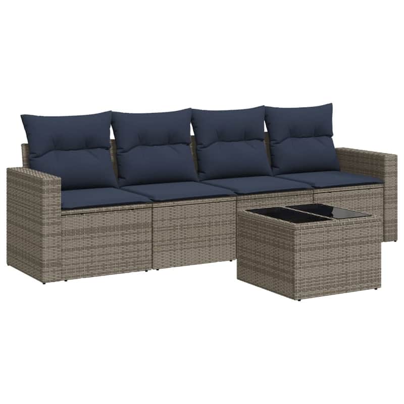 vidaXL Patio Sofa Set with Cushions Outdoor Conversation Furniture Poly Rattan - 25.8" x 24.4" x 27.2"