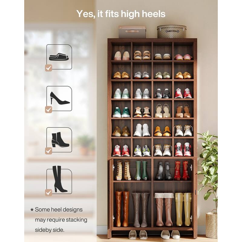 70.9" Tall Shoe Storage Cabinet with Doors and 24 Cubbies