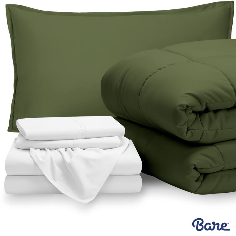 Bare Home Bed-in-a-Bag Down Alternative Comforter & Sheet Set - Green/White - Twin