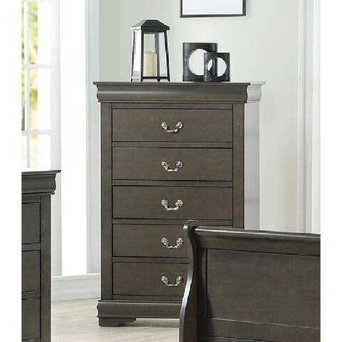 Chest w/5 Drawers in Dark Gray Wood,Traditional Style