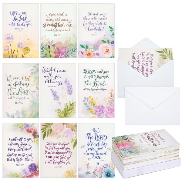 slide 2 of 10, Religious Sympathy Cards with Envelopes, Watercolor Floral (4x6 In, 36 Pack)
