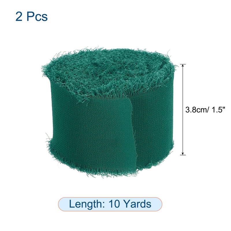 Chiffon Ribbon 1.5" x 10 Yard, Handmade Fringe Ribbon, 2pcs - Green