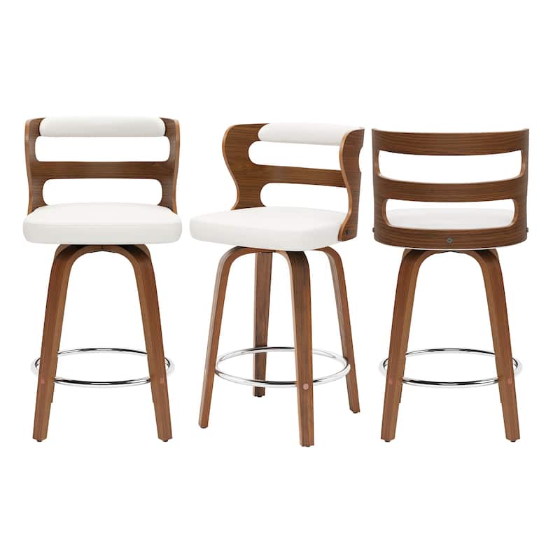 LUE BONA 26"H Modern Walnut Swivel Counter Height Stools, Bar Stools with Backs Set of 3 - 26" H