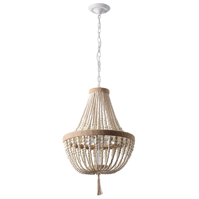 Retro Vintage 4-Light Wood Beaded Pendant Bohemian Home Decor For Kitchen Island
