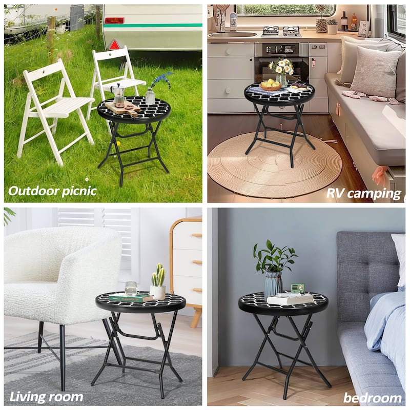 Crestlive Outdoor Side Table Patio Small Folding Table with Tempered Glass Table Top
