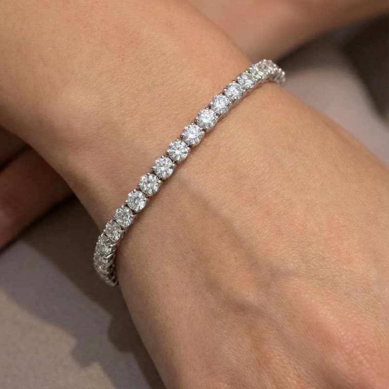 Bliss Diamond 9 ct Round Lab Grown Diamond Tennis Bracelet White Gold 7"