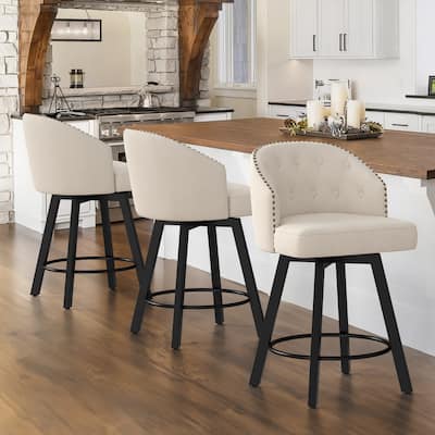 26" Swivel Counter Height Bar Stools Set of 3 Upholstered Counter Stools With Backs - 26" H
