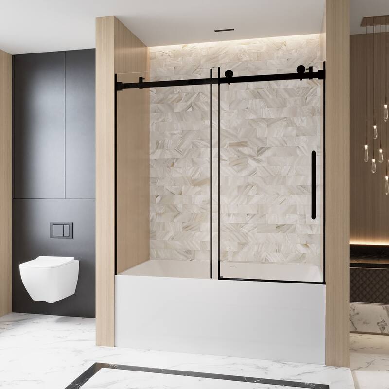 60 "W x 60" H Frameless Single Sliding Shower Door with Stainless Steel Handle - 60'' x 0.38'' x 60''