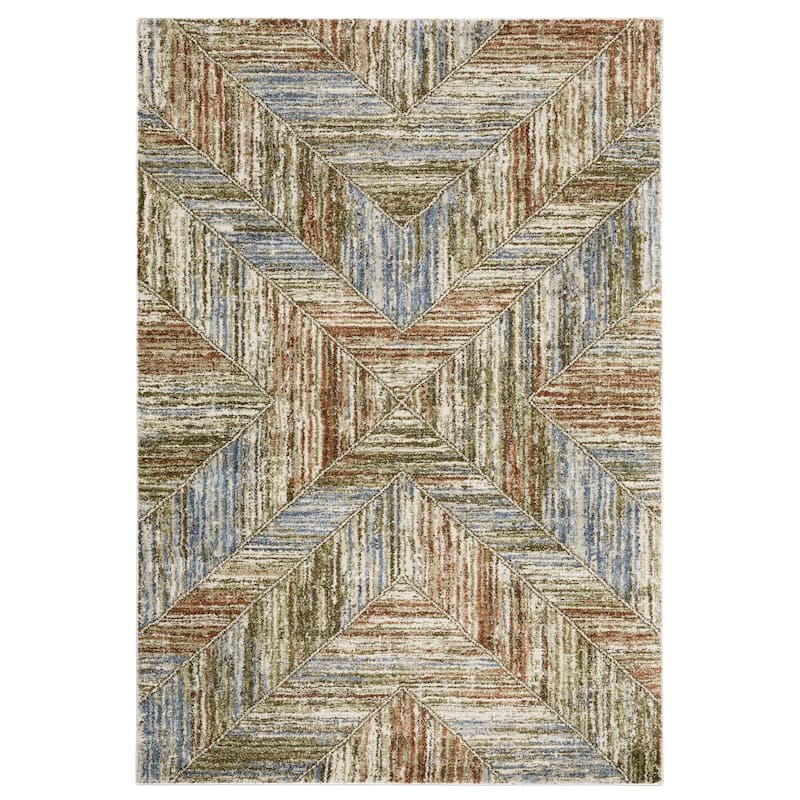 ROW Gemma Distressed Modern Geometric Blue/Rust Area Rug