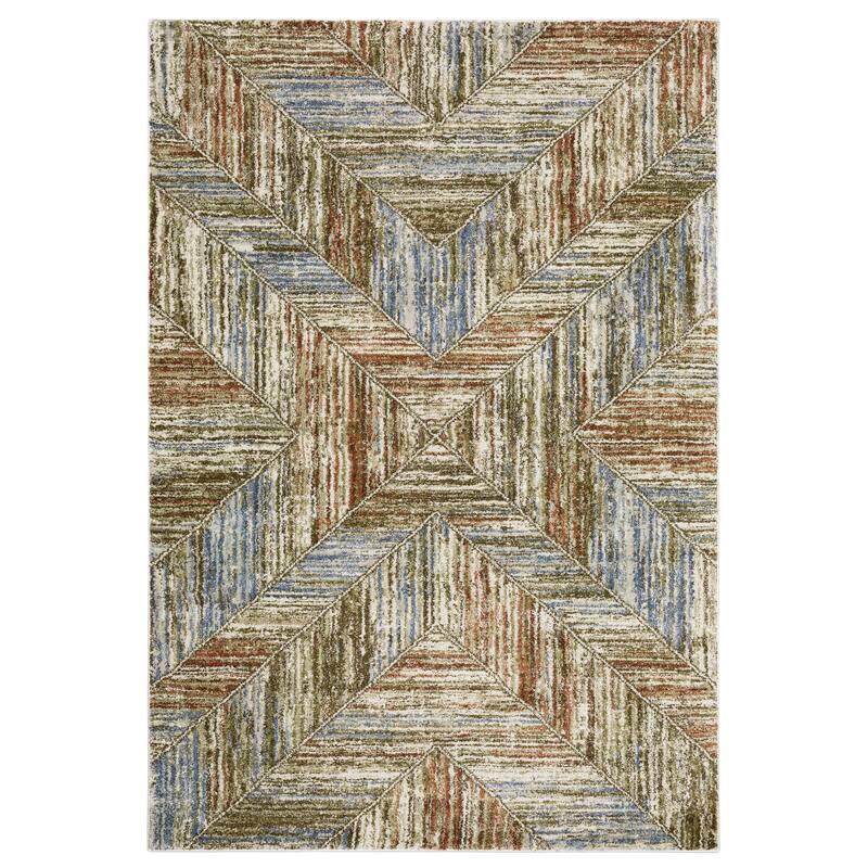 ROW Gemma Distressed Modern Geometric Blue/Rust Area Rug - 2'3" x 7'