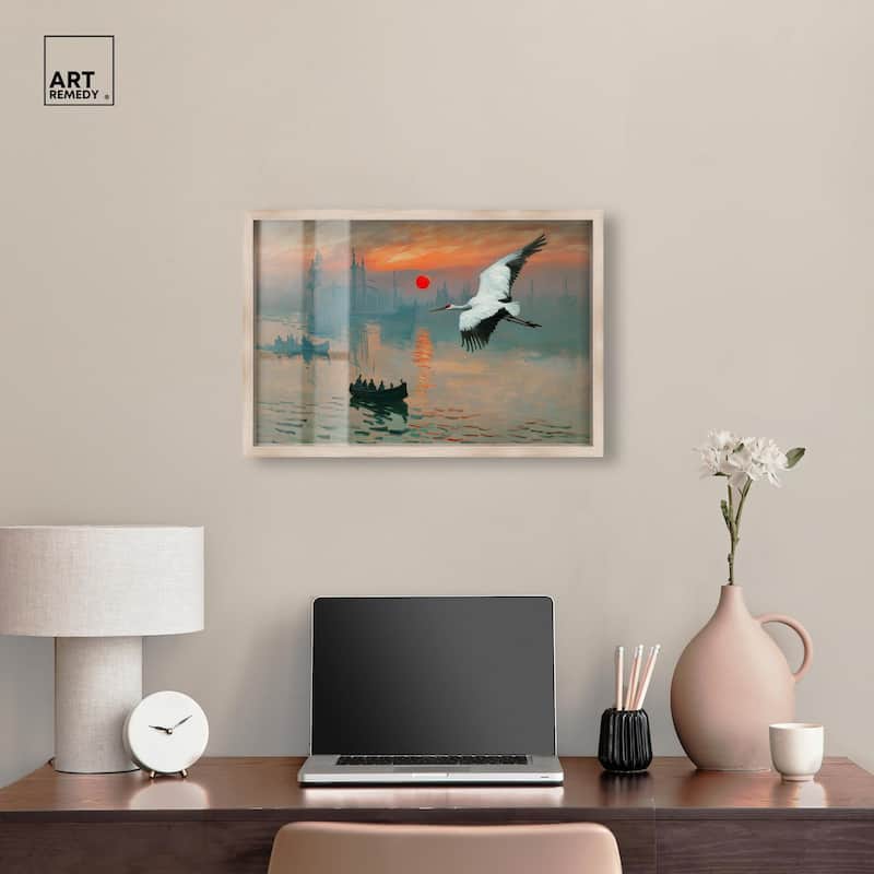 Crane Sunset Shadowbox by Art Remedy
