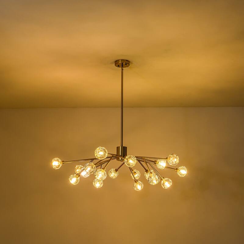 9/15/18-Light Modern Glam Gold Large Sputnik Cluster Crystal Globe Chandelier with Crystal Globe Shade