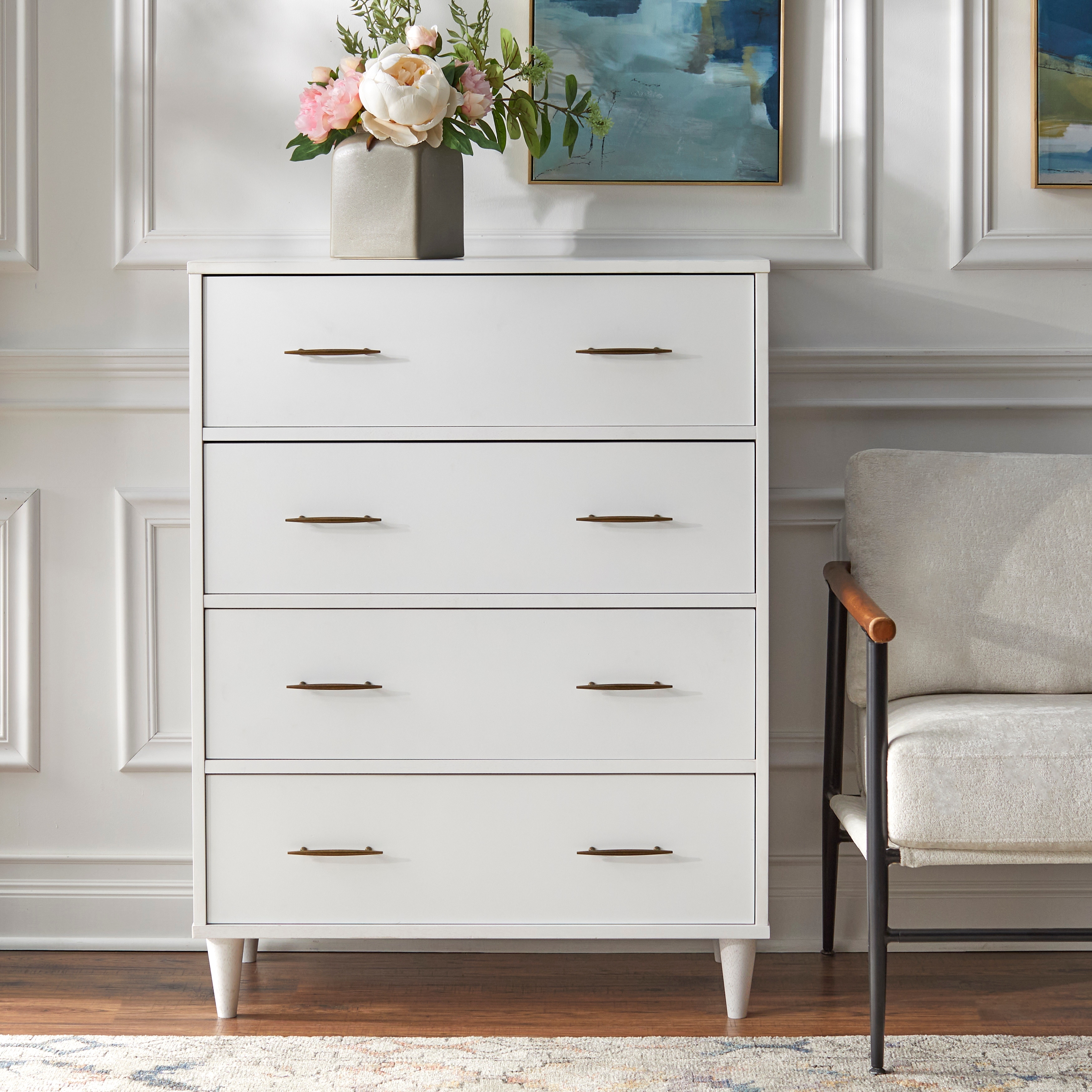 white christmas dresses Paxton Mid-Century Modern 3-Drawer Dresser with Solid Wood Frame and Rattan Accent - Set of 2
